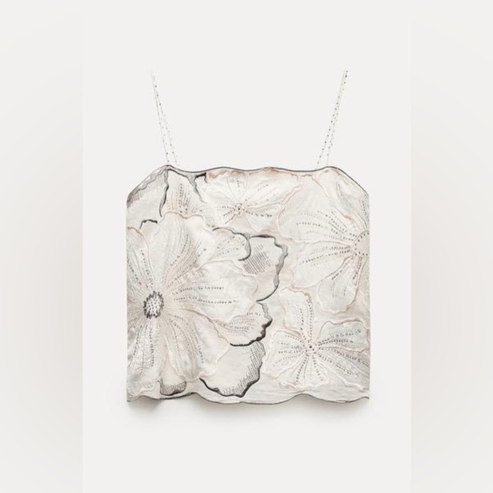 Zara Embroidered Strappy Top, ZW Collection | XS